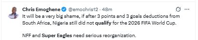 See what Nigerian football fans are saying about qualification for the World Cup after South Africa had 3 points deducted by FIFA.