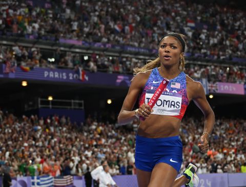 Gabby Thomas during the Paris Olympics 4x400m relay final