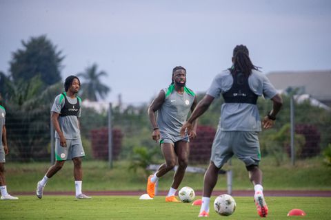 Super Eagles players smiling during training ahead of Benin Republic match