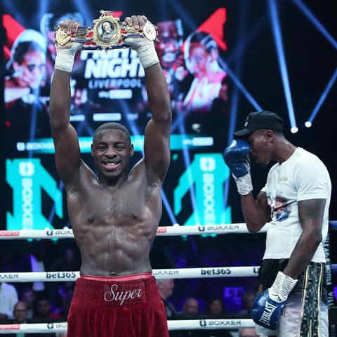 See British boxer Dan Azeez record a knock out win against Sulaimon Adeosun in Lagos.