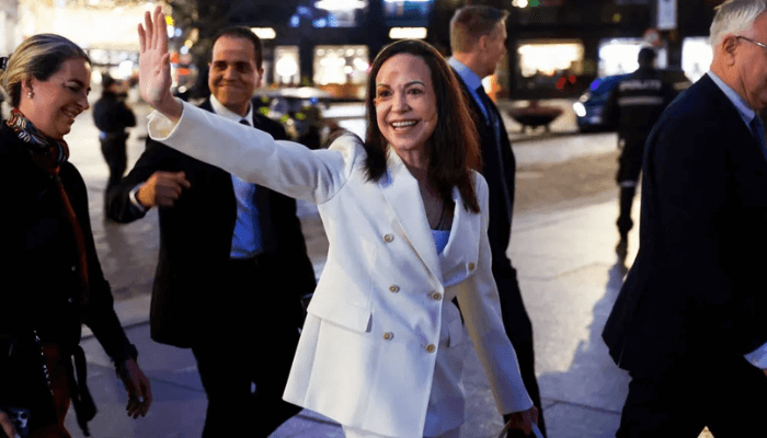 Venezuelan Nobel Prize winner Machado emerges in Oslo after months in hiding